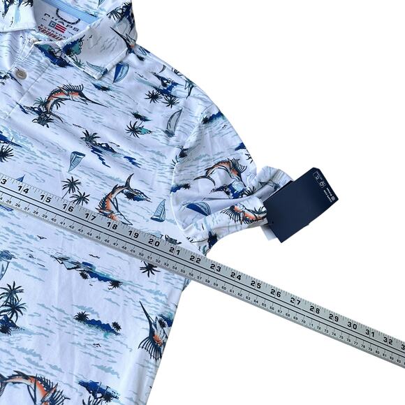 Chaps Polo Shirt Men’s Medium White Marlin Fish AOP Everyday Performance New - Picture 9 of 11